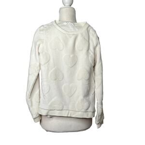h&m girls kids heart print crew neck sweatshirt cream sz 8 10y